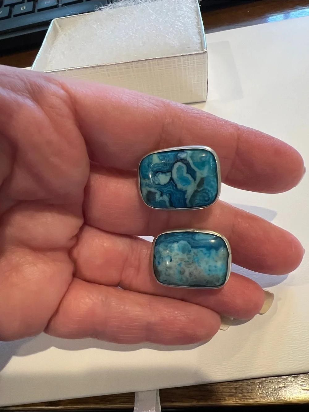 Ocean Blue Agate Stone Cufflinks